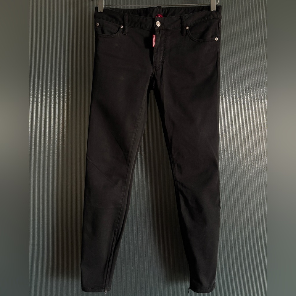 DSQUARED2 Black Jeans Twiggy Ankle Zip  Rocker Chic Mid Rise US 6 Made in Italy